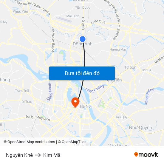 Nguyên Khê to Kim Mã map