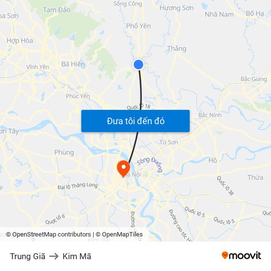 Trung Giã to Kim Mã map