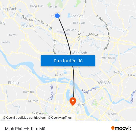 Minh Phú to Kim Mã map