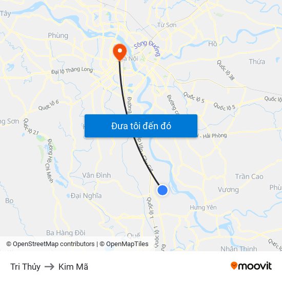 Tri Thủy to Kim Mã map