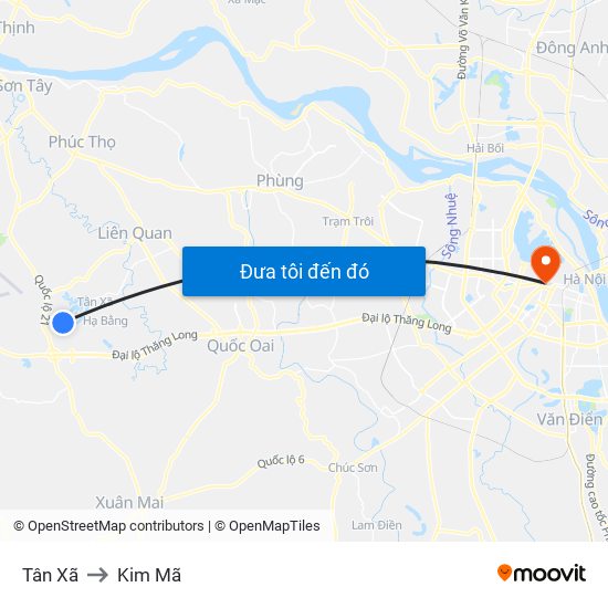 Tân Xã to Kim Mã map