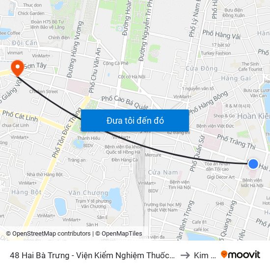 48 Hai Bà Trưng - Viện Kiểm Nghiệm Thuốc Trung Ương to Kim Mã map