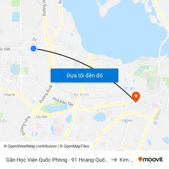 Gần Học Viện Quốc Phòng - 91 Hoàng Quốc Việt to Kim Mã map