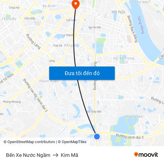 Bến Xe Nước Ngầm to Kim Mã map