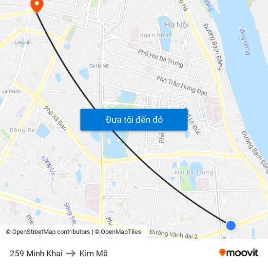 259 Minh Khai to Kim Mã map