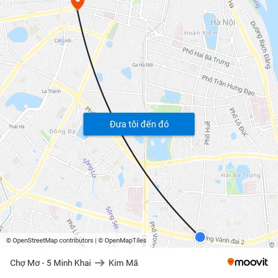 Chợ Mơ - 5 Minh Khai to Kim Mã map