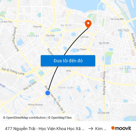 477 Nguyễn Trãi - Học Viện Khoa Học Xã Hội to Kim Mã map