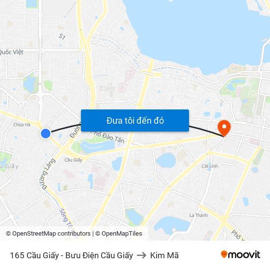 165 Cầu Giấy - Bưu Điện Cầu Giấy to Kim Mã map