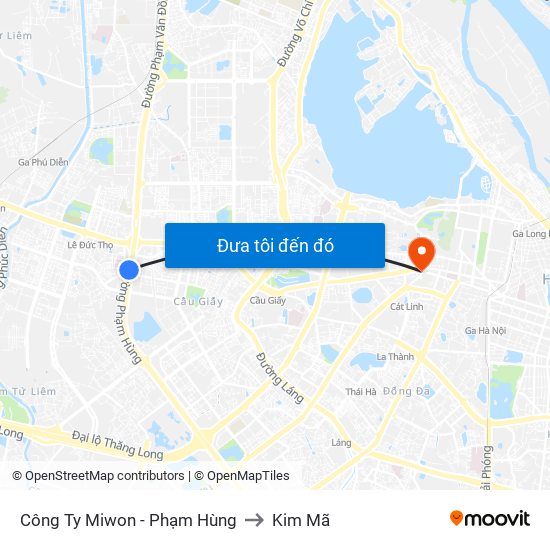 Công Ty Miwon - Phạm Hùng to Kim Mã map