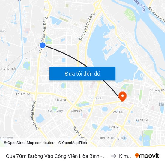 Qua 70m Đường Vào Công Viên Hòa Bình - Phạm Văn Đồng to Kim Mã map