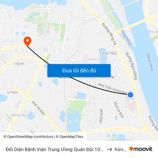 Đối Diện Bệnh Viện Trung Ương Quân Đội 108 - Trần Hưng Đạo to Kim Mã map