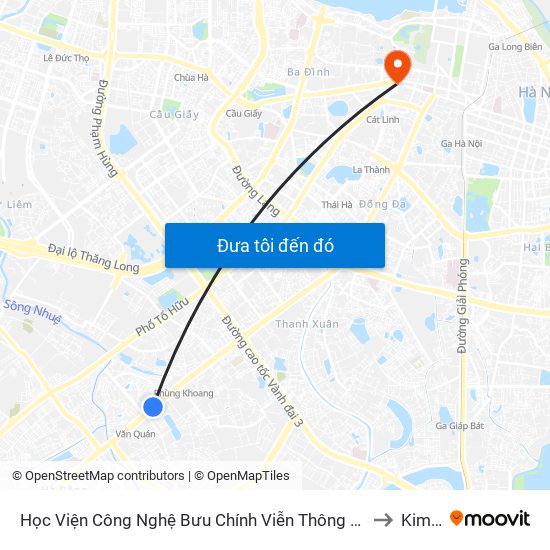 Học Viện Công Nghệ Bưu Chính Viễn Thông - Trần Phú (Hà Đông) to Kim Mã map