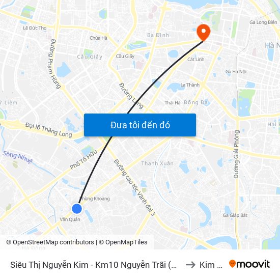 Siêu Thị Nguyễn Kim - Km10 Nguyễn Trãi (Hà Đông) to Kim Mã map