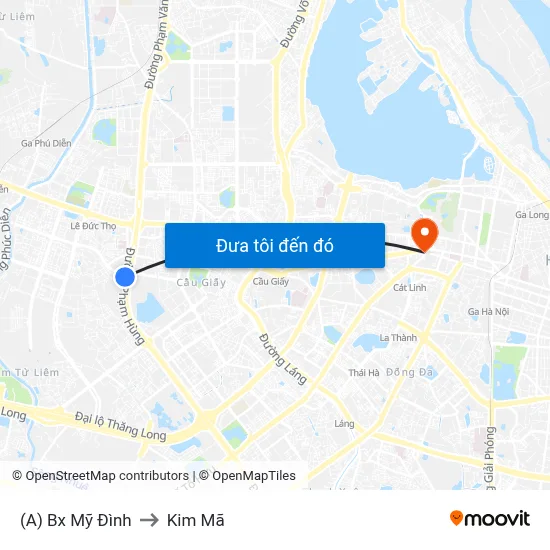 (A) Bx Mỹ Đình to Kim Mã map