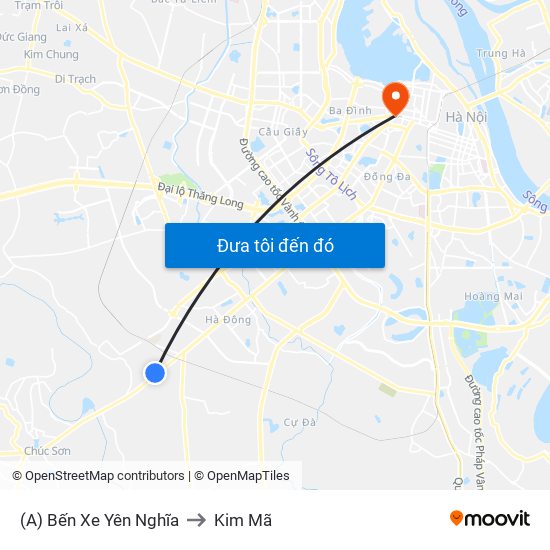(A) Bến Xe Yên Nghĩa to Kim Mã map