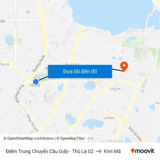 Điểm Trung Chuyển Cầu Giấy - Thủ Lệ 02 to Kim Mã map