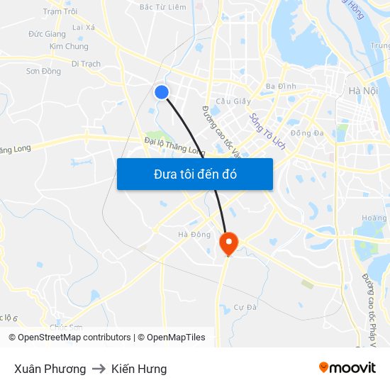 Xuân Phương to Kiến Hưng map