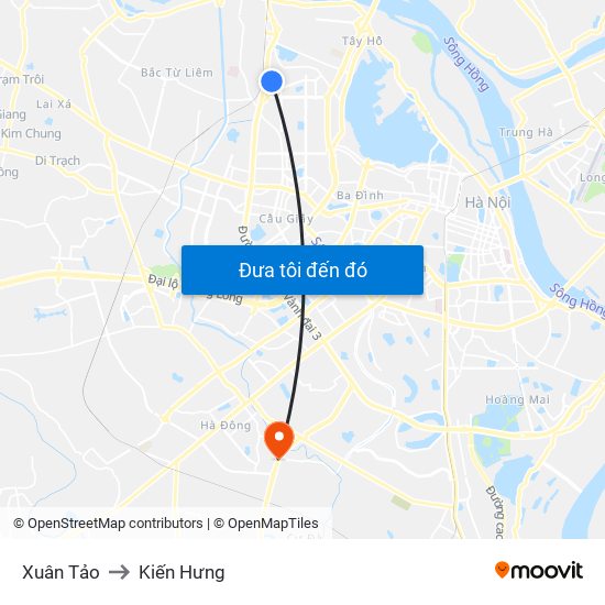 Xuân Tảo to Kiến Hưng map