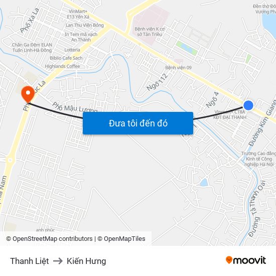 Thanh Liệt to Kiến Hưng map