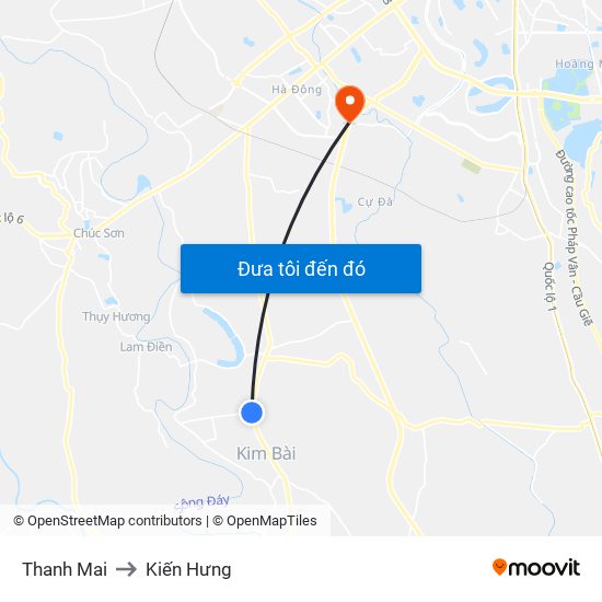 Thanh Mai to Kiến Hưng map