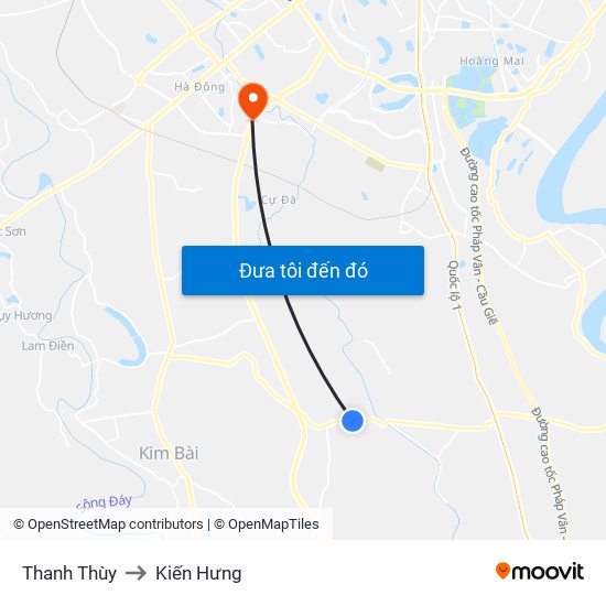 Thanh Thùy to Kiến Hưng map