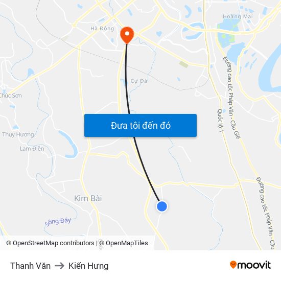 Thanh Văn to Kiến Hưng map
