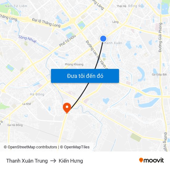 Thanh Xuân Trung to Kiến Hưng map