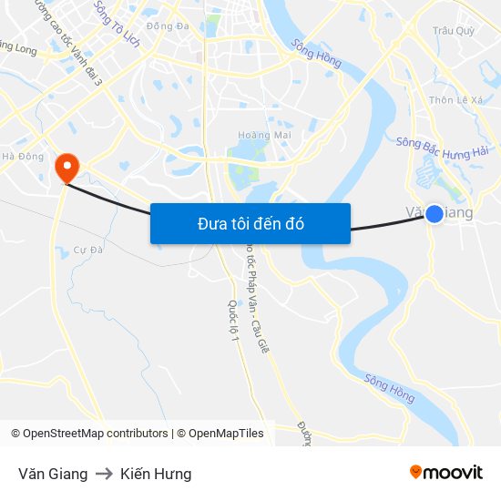 Văn Giang to Kiến Hưng map