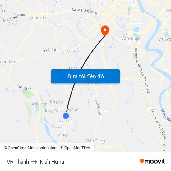 Mỹ Thành to Kiến Hưng map