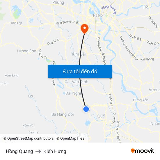 Hồng Quang to Kiến Hưng map