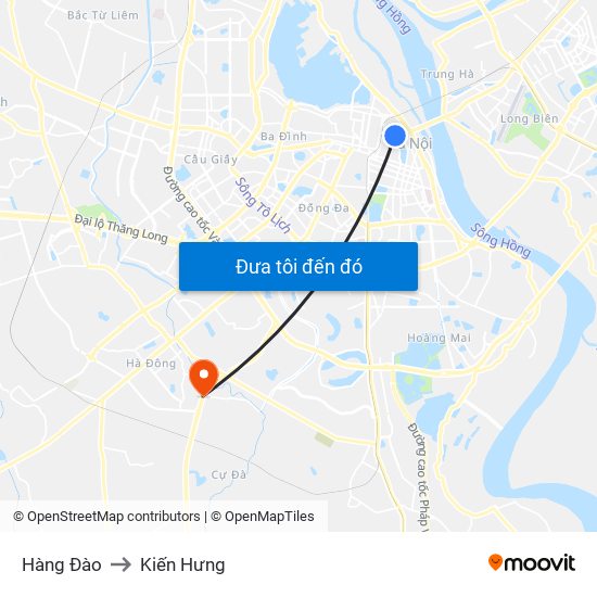 Hàng Đào to Kiến Hưng map