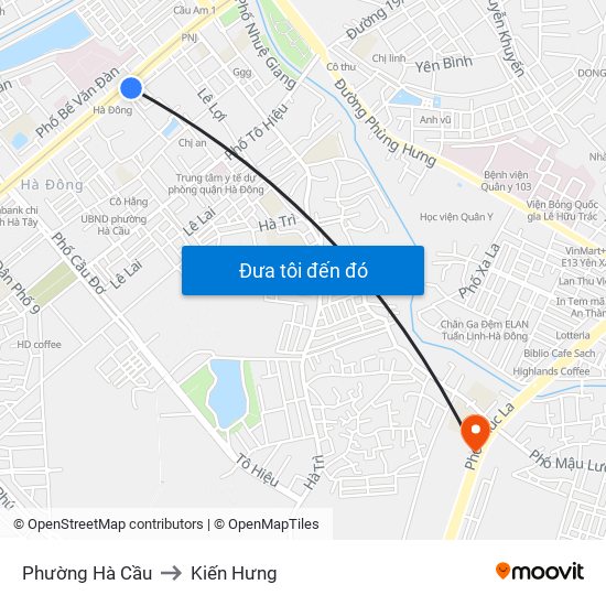 Phường Hà Cầu to Kiến Hưng map