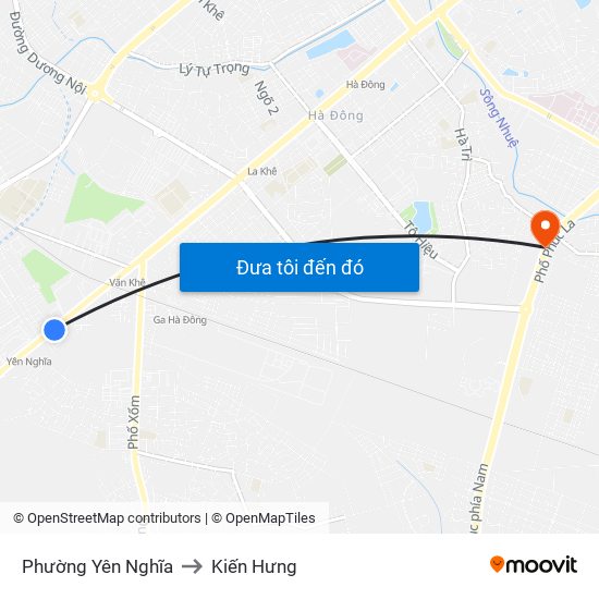 Phường Yên Nghĩa to Kiến Hưng map