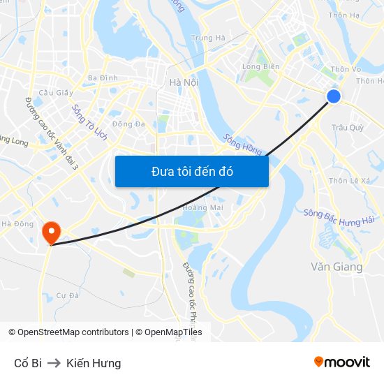 Cổ Bi to Kiến Hưng map