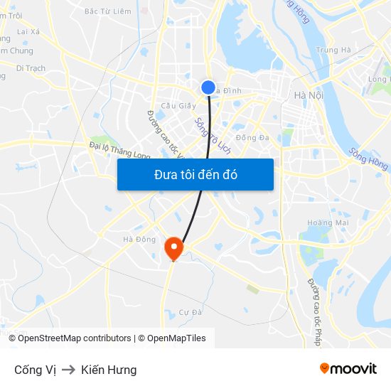 Cống Vị to Kiến Hưng map