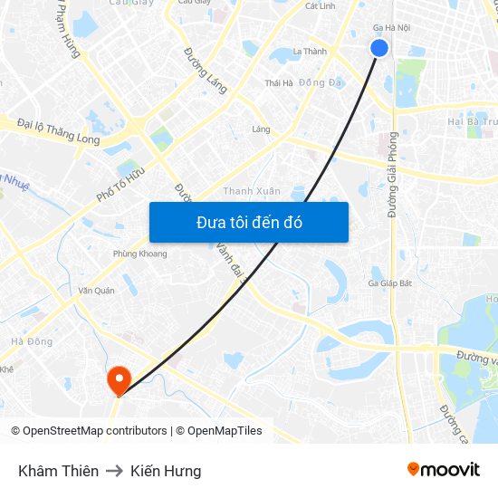 Khâm Thiên to Kiến Hưng map