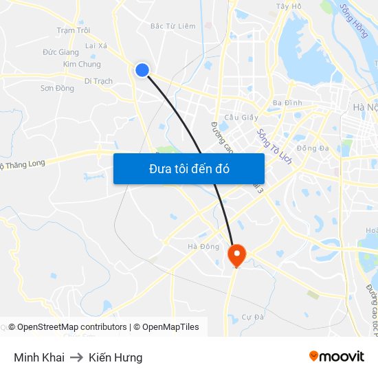 Minh Khai to Kiến Hưng map