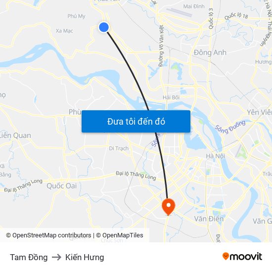 Tam Đồng to Kiến Hưng map