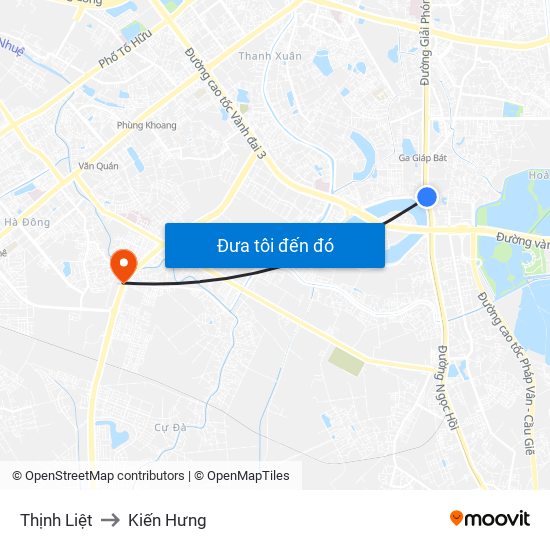 Thịnh Liệt to Kiến Hưng map