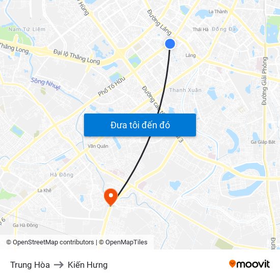 Trung Hòa to Kiến Hưng map