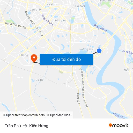 Trần Phú to Kiến Hưng map