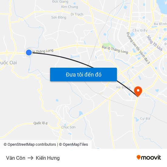 Vân Côn to Kiến Hưng map