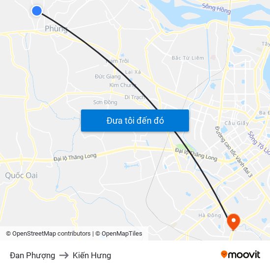 Đan Phượng to Kiến Hưng map