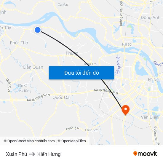 Xuân Phú to Kiến Hưng map