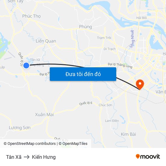 Tân Xã to Kiến Hưng map