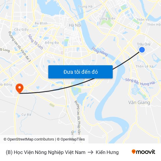 (B) Học Viện Nông Nghiệp Việt Nam to Kiến Hưng map