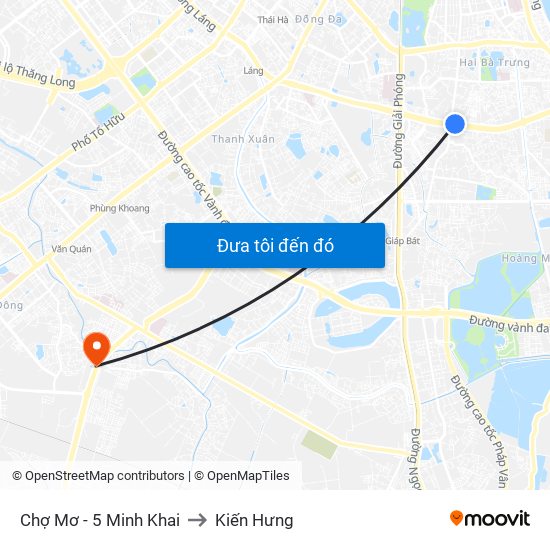 Chợ Mơ - 5 Minh Khai to Kiến Hưng map