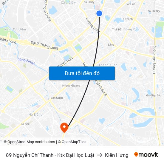 89 Nguyễn Chí Thanh - Ktx Đại Học Luật to Kiến Hưng map