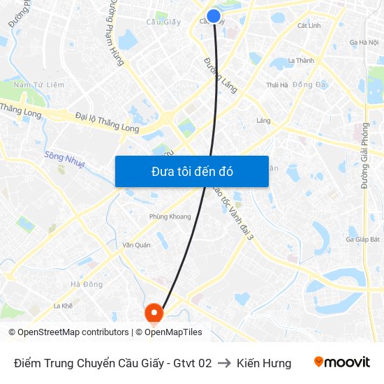 Điểm Trung Chuyển Cầu Giấy - Gtvt 02 to Kiến Hưng map