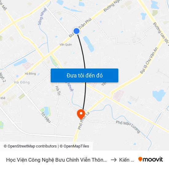 Học Viện Công Nghệ Bưu Chính Viễn Thông - Trần Phú (Hà Đông) to Kiến Hưng map